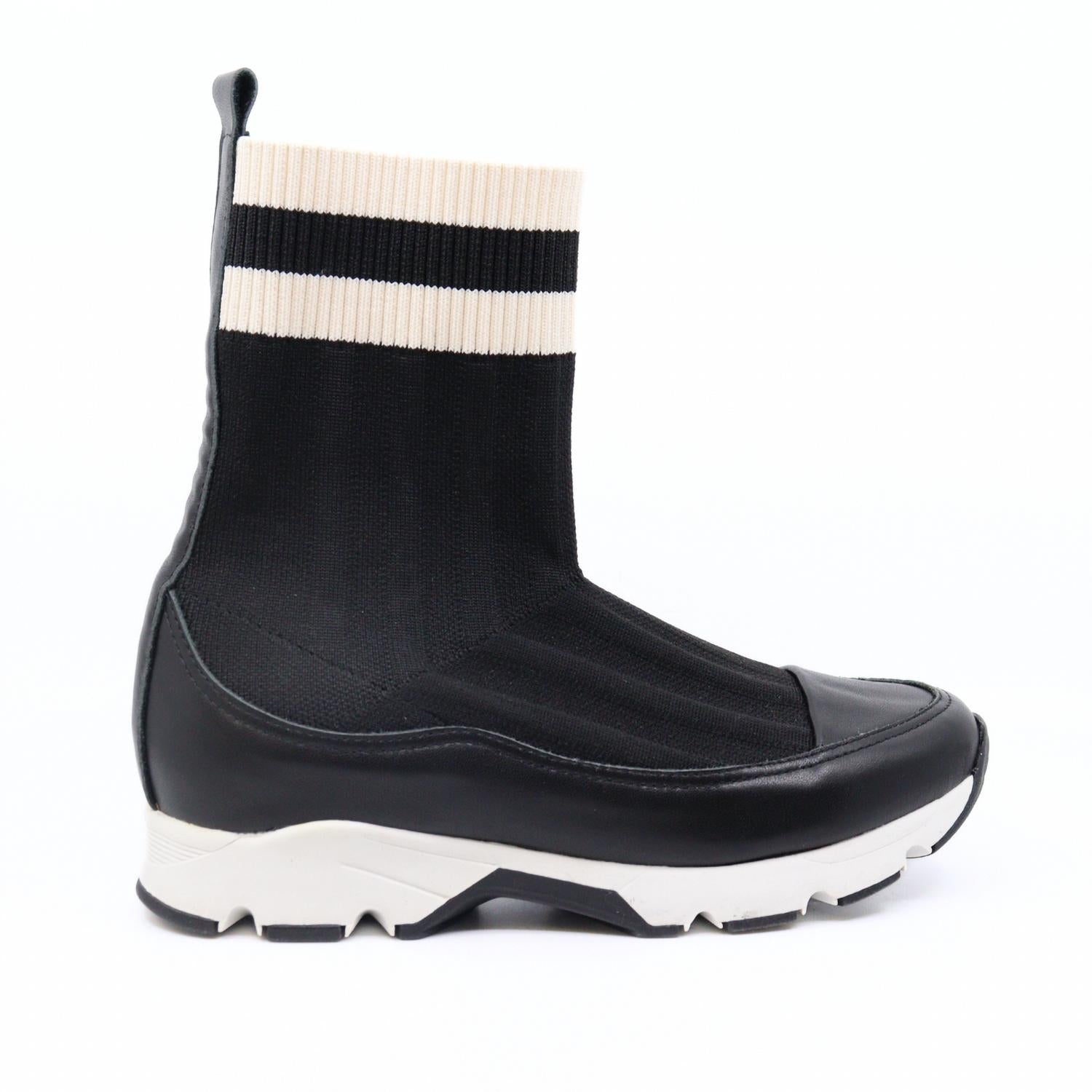 All Black - Women's Stripey Sock Bootie