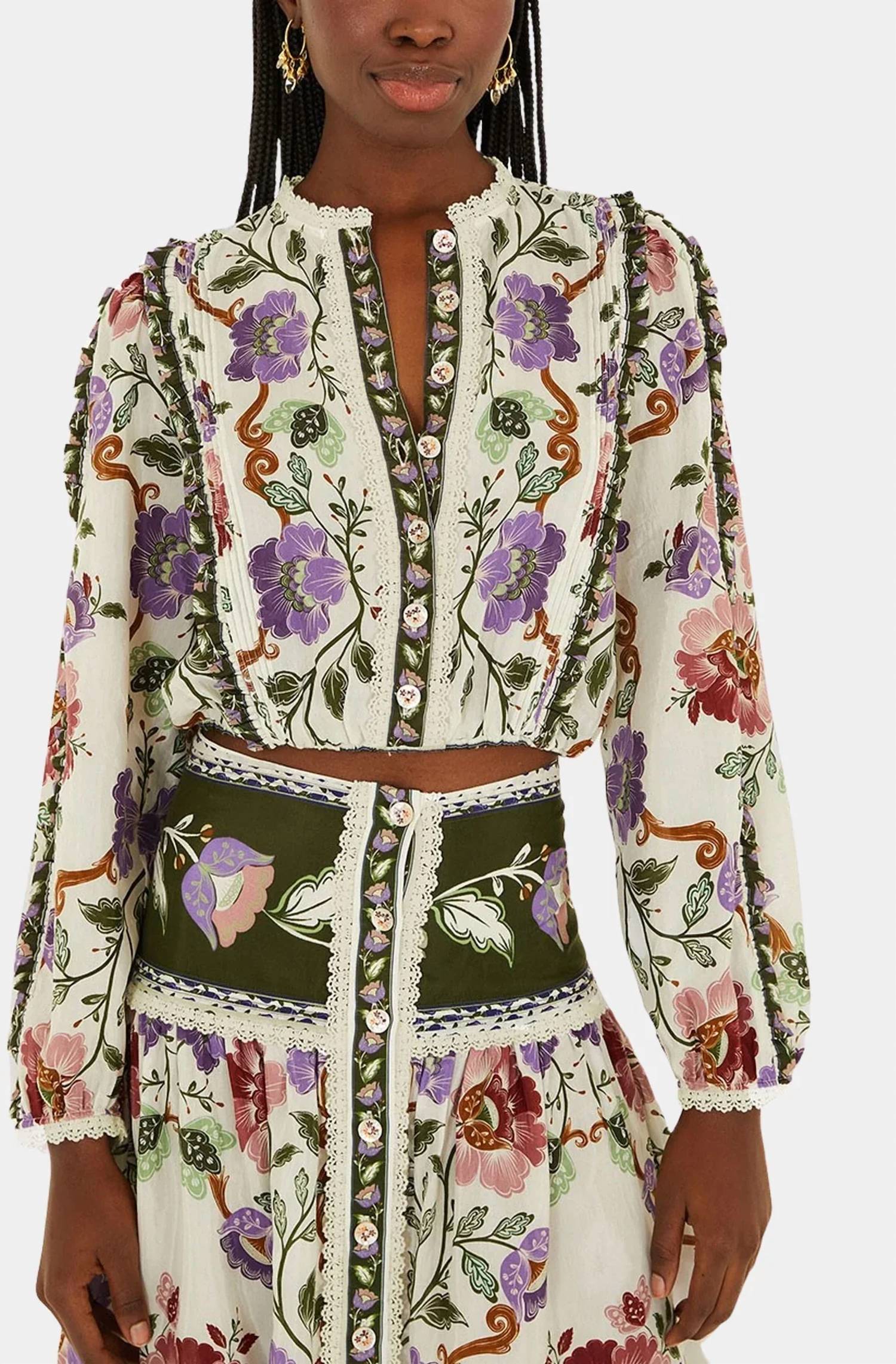 Farm Rio - Rococo Flowers Long Sleeve Blouse