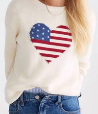 Hem & Thread - American Flag Heart Crew Sweater