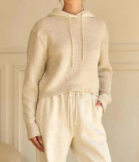 SKIES ARE BLUE Avery Hoodie Sweater in oatmeal - women's top - alternate view