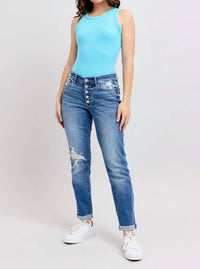 Judy Blue - Mid Rise Button-fly Boyfriend Jeans