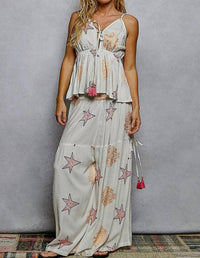 POL Star Embroidery Tassel Pocket Wide Leg Pants in ivory - women's pants