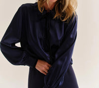 Cartolina Nantucket Emerson Long Sleeve Blouse in midnight blue - women's blouse - alternate view