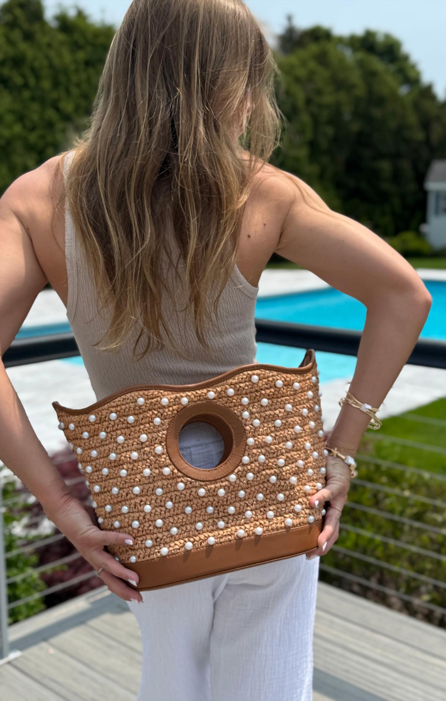 BTB Los Angeles Women's Moa Pearl Tote in sand - women's bag - detail view