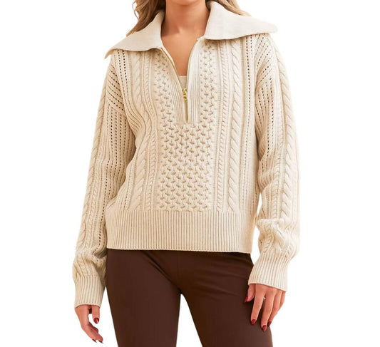 Varley - CAMELLO RELAXED CABLE HALF ZIP SWEATER