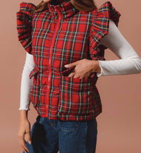 So Me - Ruffle Plaid Puffer Vest
