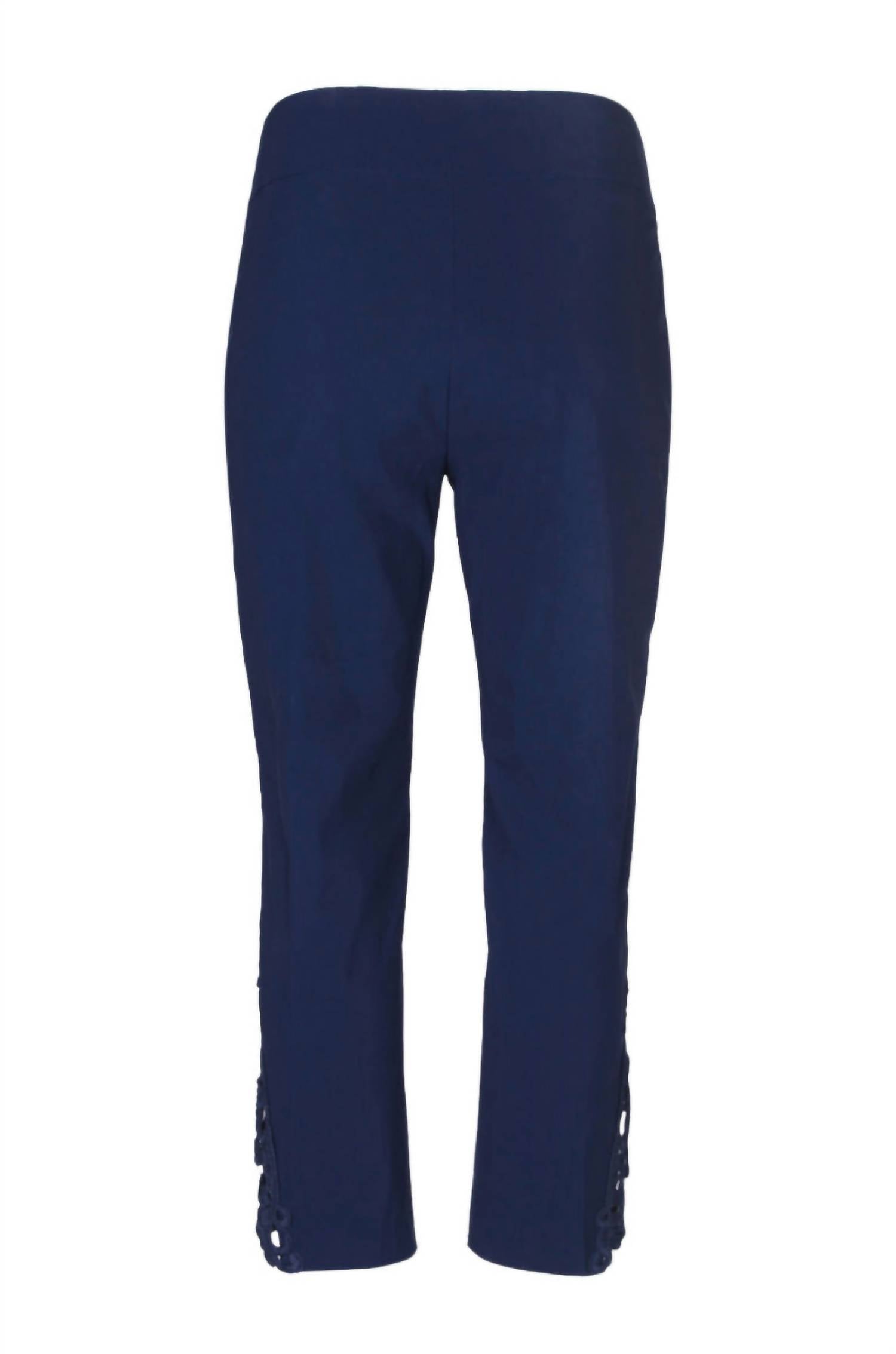 Carre Noir - Women's Mid Waist Embellished Cuff Solid Crepe Pant