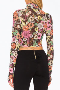 MICAELA CROPPED POWER MESH TURTLENECK TOP