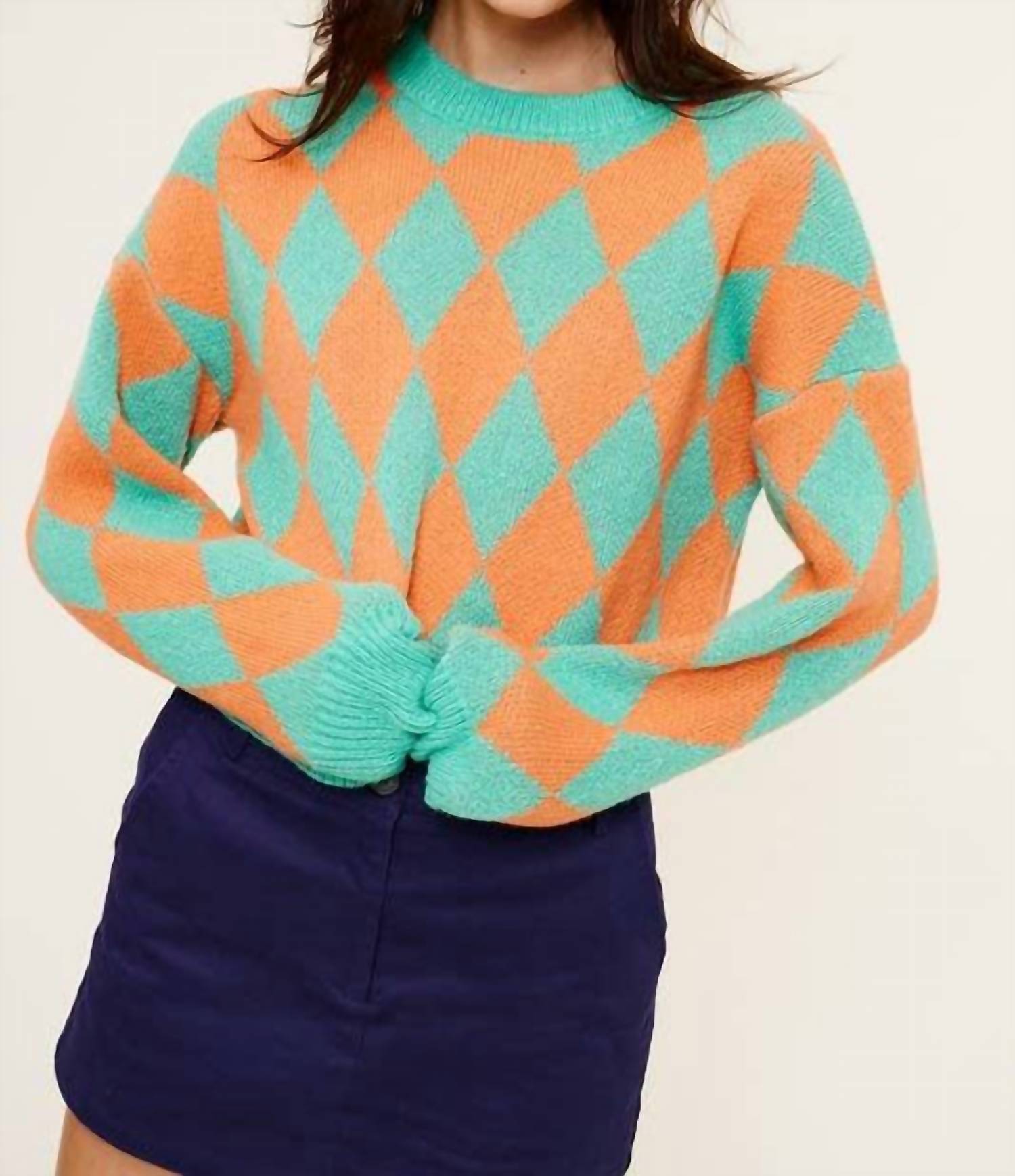 Mimosa - Argyle Checkered Cropped Knit Sweater