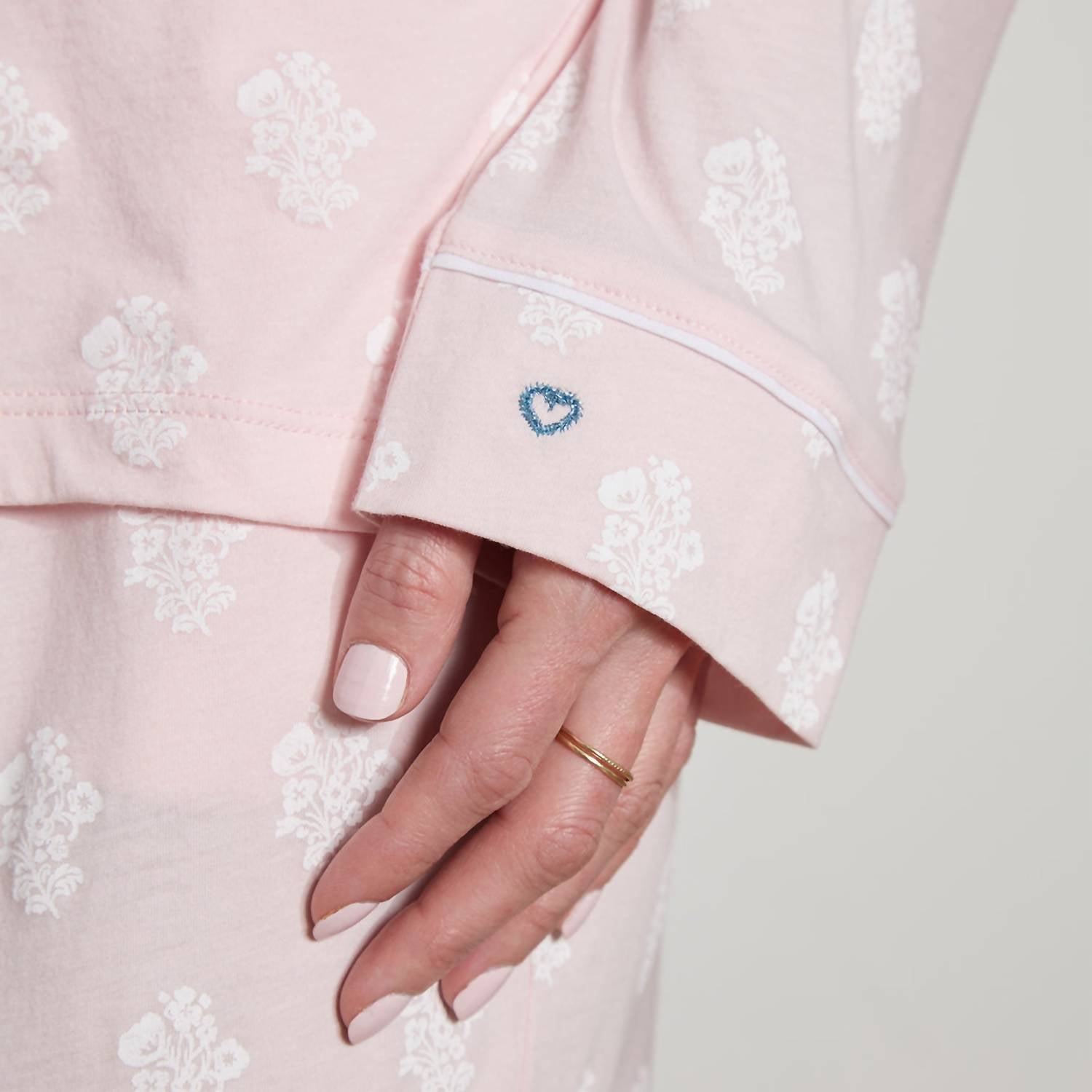 The Sleep Code Women's Printed Organic Pima Cotton Long Pj Set in rose quartz floral - women's item - view 6