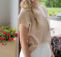 Miss Love Patch Pocket Ribbed Sweater in beige - women's sweater - detail view