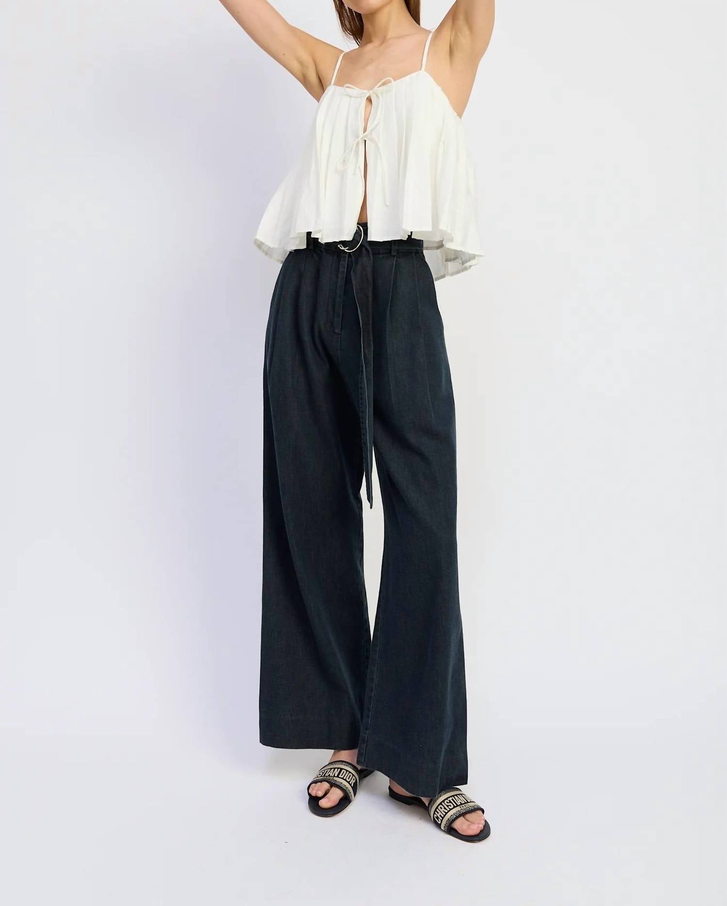 En Saison Natalia Trouser in vintage indigo - women's pants - detail view