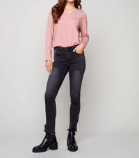 Charlie B - Front Crossed Hem Pants With Stud Detail