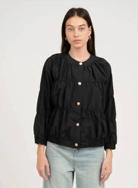 Elle Grey - Elegant Elastic Piping Blouson Jacket