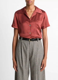 Vince Short Sleeve Button Down in siena - women's blouse