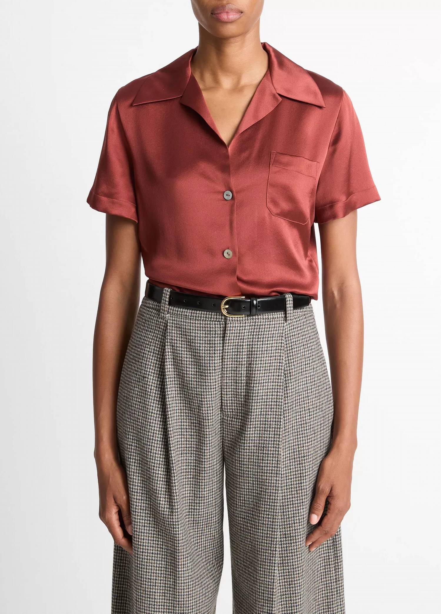 Vince Short Sleeve Button Down in siena - women's blouse