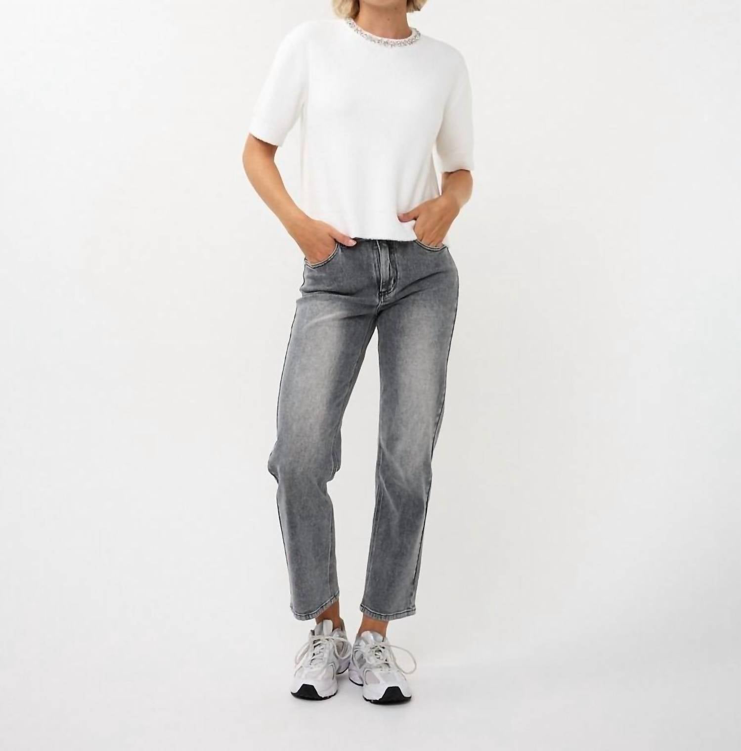 ESQUALO Fredrika Fancy Neck Sweater in off white - women's sweater