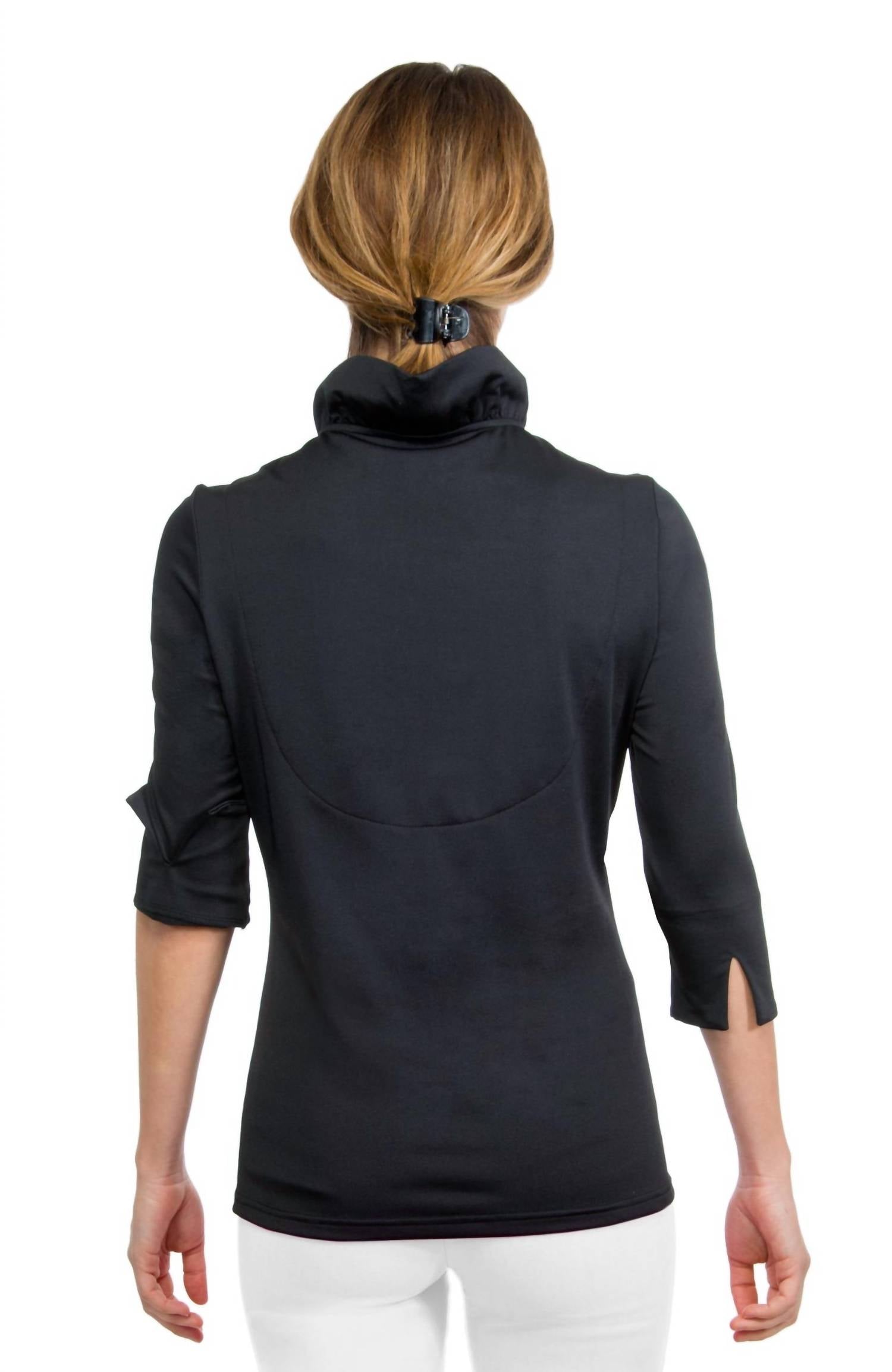 GRETCHEN SCOTT Jersey Ruffleneck 3/4 Sleeve Top in black - women's long sleeve top - view 4