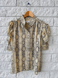 FRAME Snake Gillian Short Sleeve Top in camel multi 1 - women's blouse - detail view