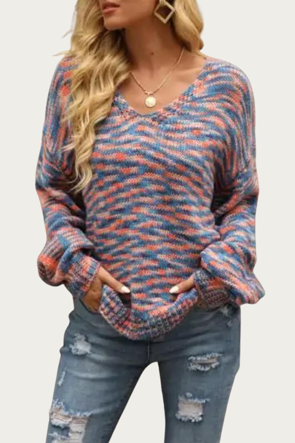 SPACE-DYE KNIT V-NECK SWEATER