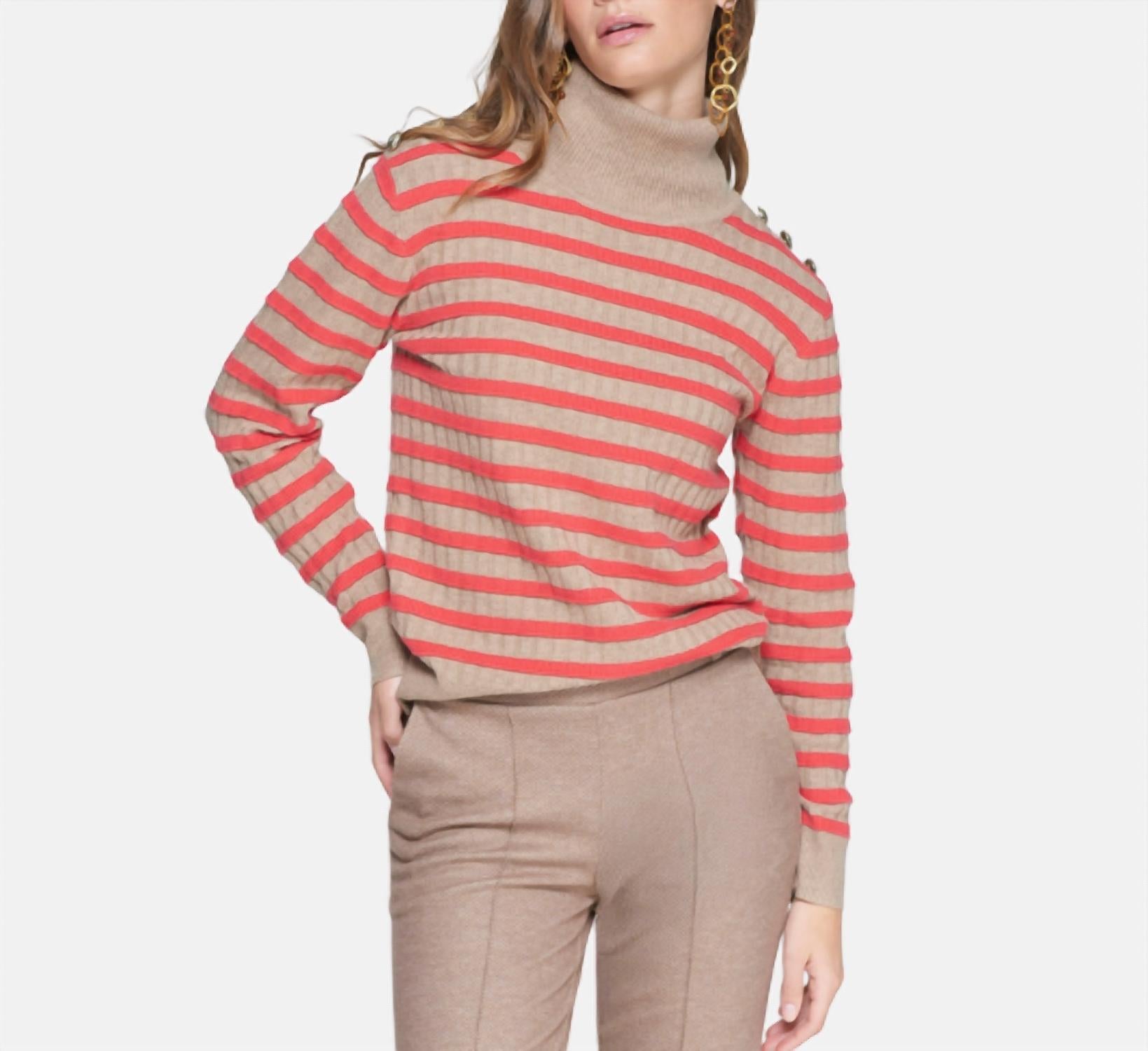 Vilagallo Stripe Turtleneck Sweater in beige red - women's sweater