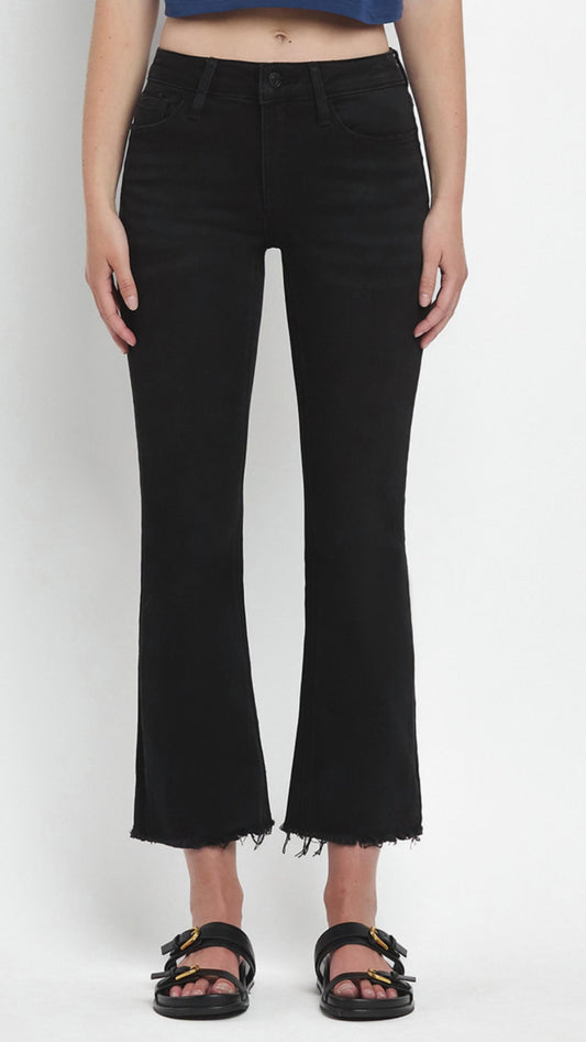 Lovervet - Mid Rise Raw Hem Crop Flare Jeans
