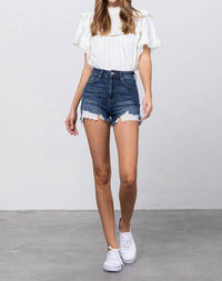 Insane Gene - High Rise Stretch Frayed Hem Lace Line Trim Shorts