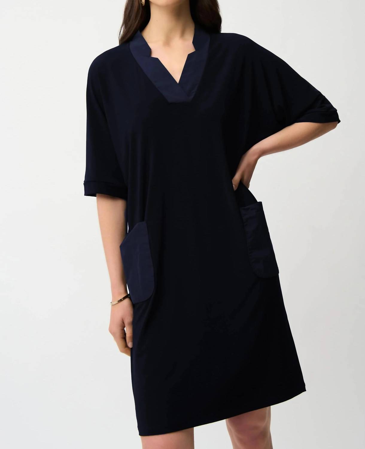 Joseph Ribkoff - Notched V-neck Half Sleeve Shift Dress