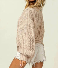Bibi - Stitch Edge Cable Knit V-neck Sweater Top