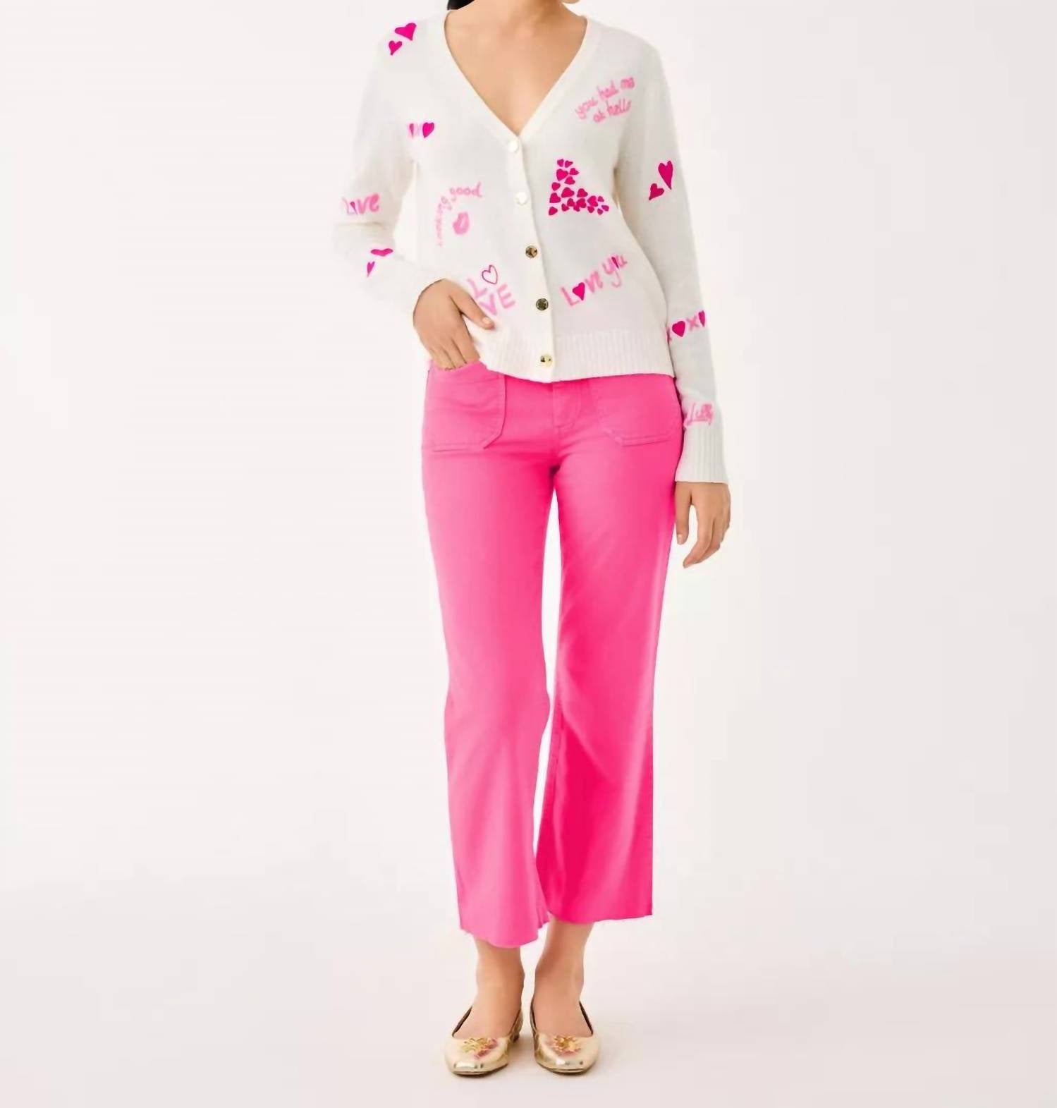 Lilly Pulitzer Tippery Cardigan in coconut valentines day embroidery - women's cardigan - detail view