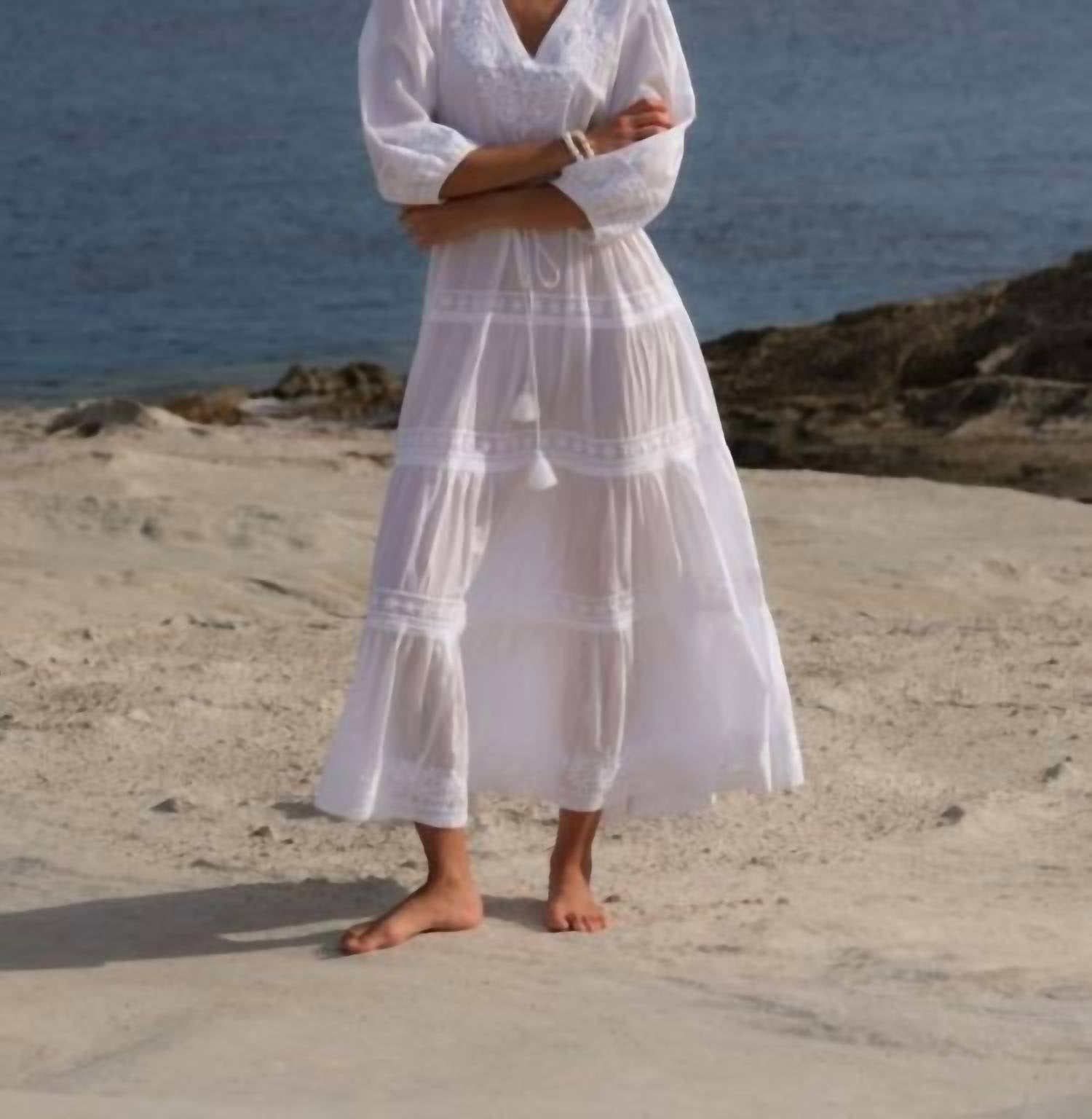 Pranella Azul Kaftan Maxi Dress in white - women's dress