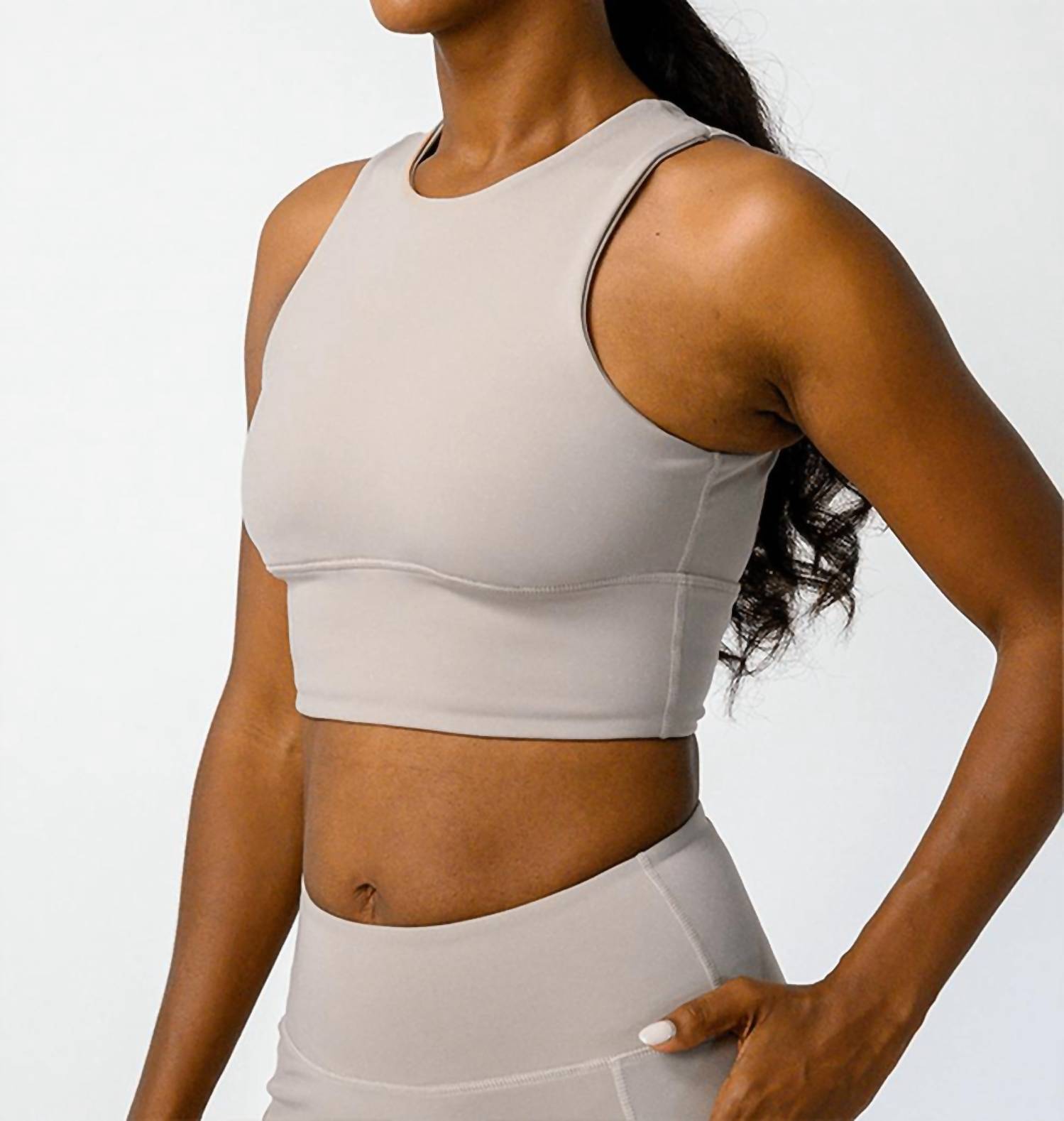 Yoga Democracy Free Range Sport Bra in mushroom - women's intimate - detail view