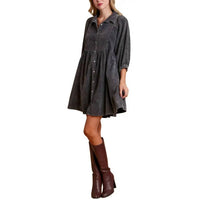 Bibi - Washed Corduroy Button Down Dress With Side Pocket