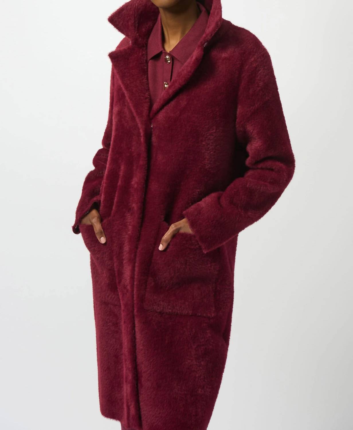 Joseph Ribkoff - Feather Yarn And Faux Fur Sweater Coat