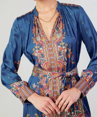current air Border Print Long Sleeve Dress and Sash in navy - women's dress - alternate view