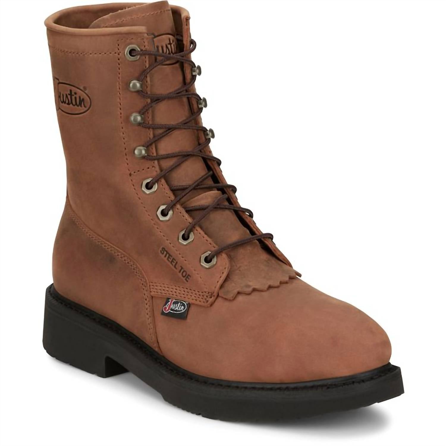Justin Boots Men's Livestock Round Steel Toe Lace-up Work Boots in aged brown - men's boots