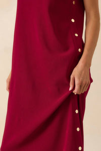 entro Ribbed Knit Maxi Dress With Faux Buttons in cherry - women's dress - view 4