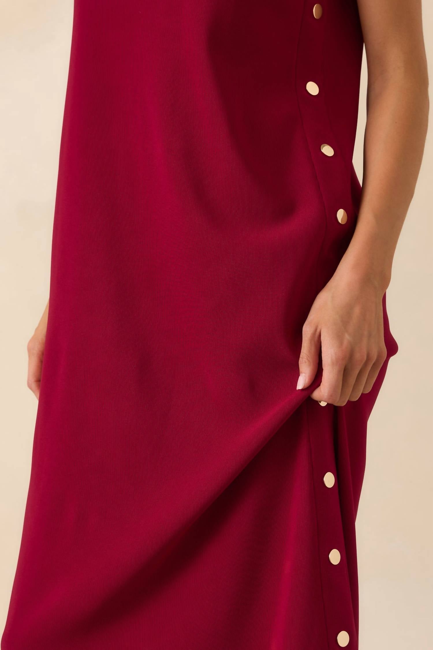 entro Ribbed Knit Maxi Dress With Faux Buttons in cherry - women's dress - view 4