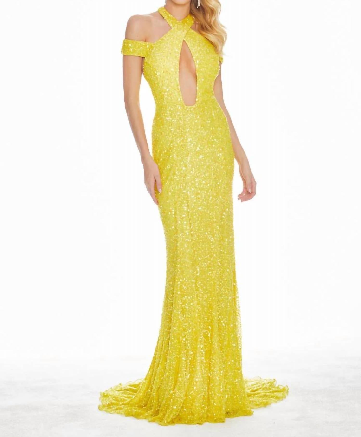 Ashleylauren - Beaded Sequin Open Back Dress