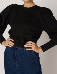 Cleobella Indi Puffed High Cuff Sleeves Sweatshirt in black - women's top