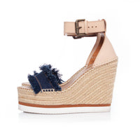 See by Chloe Women's Raw Edge Trim Espadrille Wedge Sandal in beige blue - women's sandal - detail view