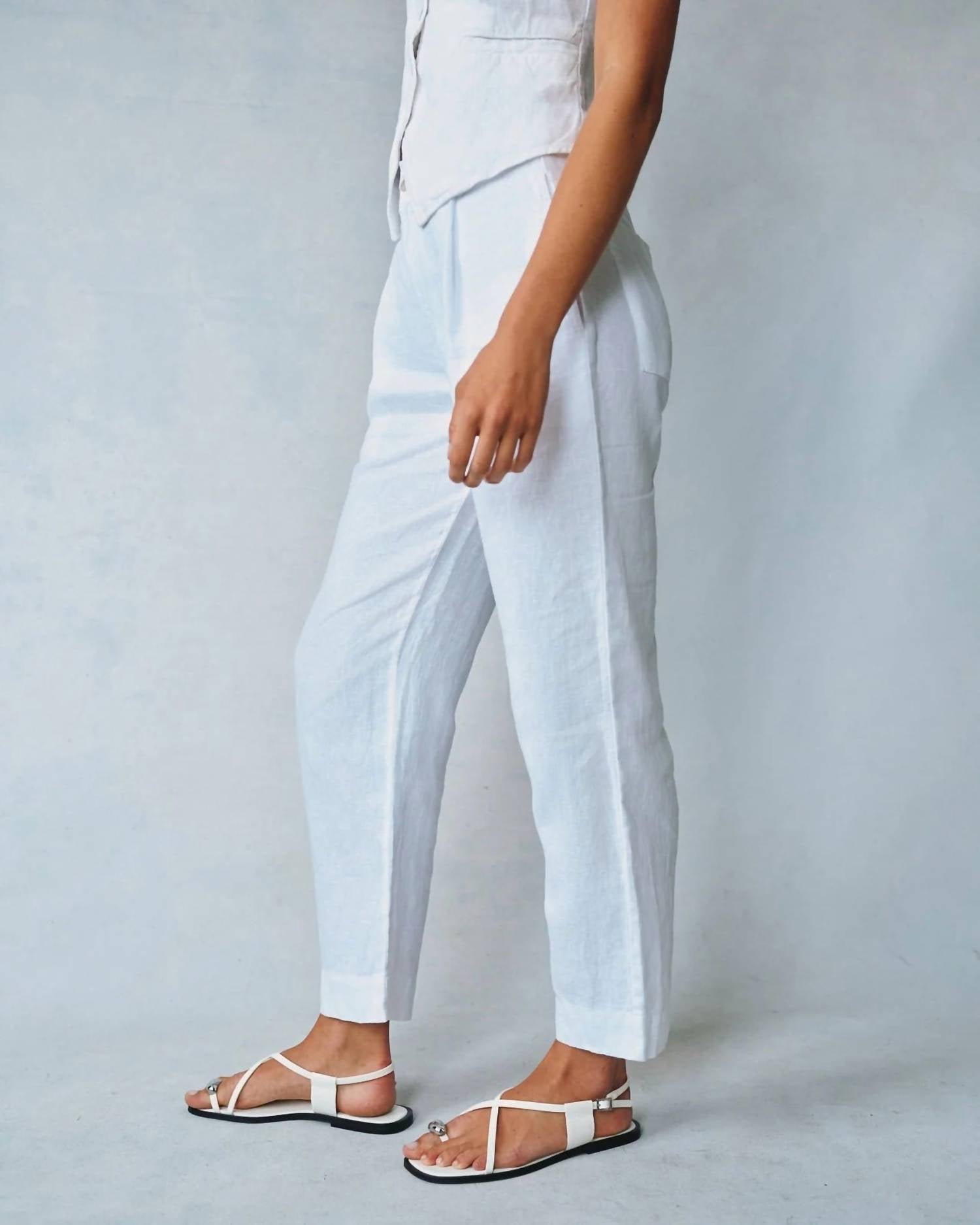 Bella Dahl Luxe Linen Pleated Wide Leg Ankle Pant in white - women's pants - view 4