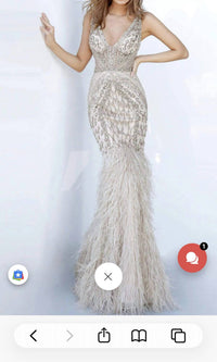 Jovani - beaded and feather gown