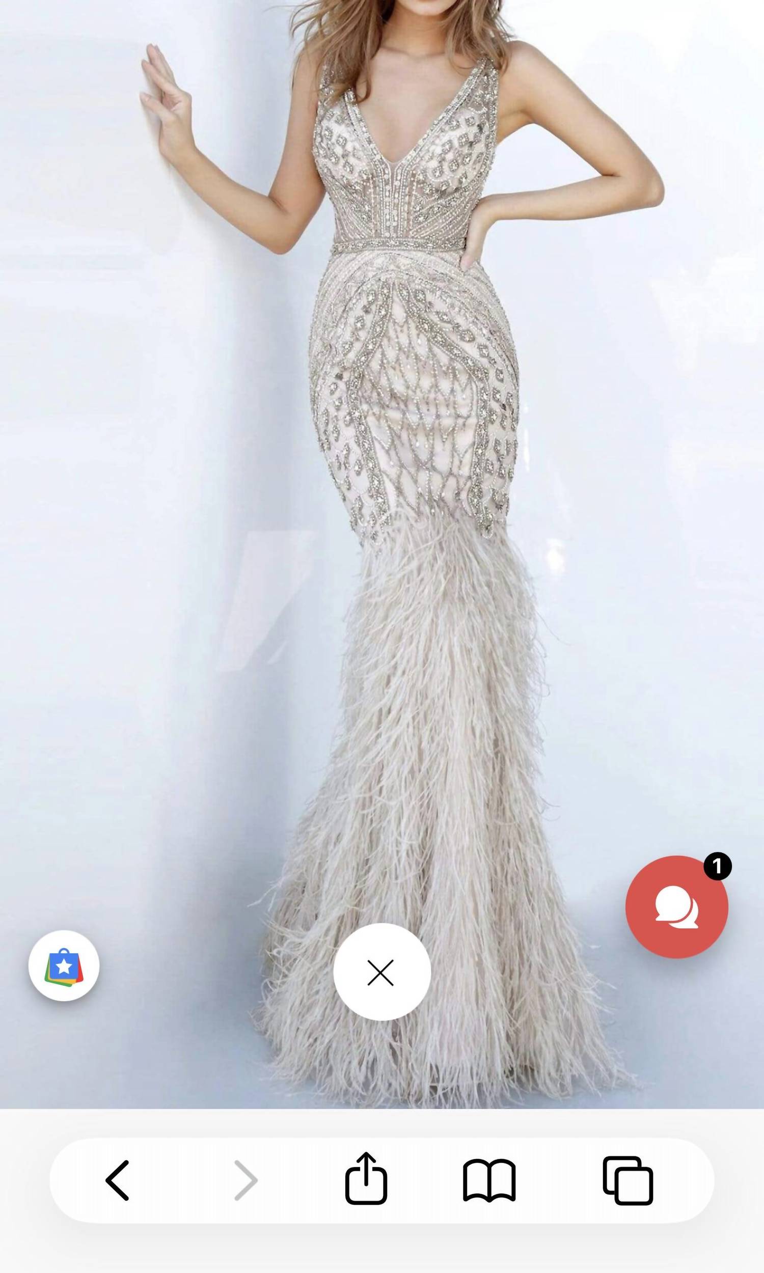 Jovani - beaded and feather gown
