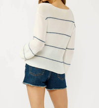 LOVESTITCH V-Neck Fuzzy Stripe Sweater in cream navy - women's sweater - alternate view