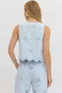 Entro - Fleur Eyelet Embroidered Vest & Pant Set