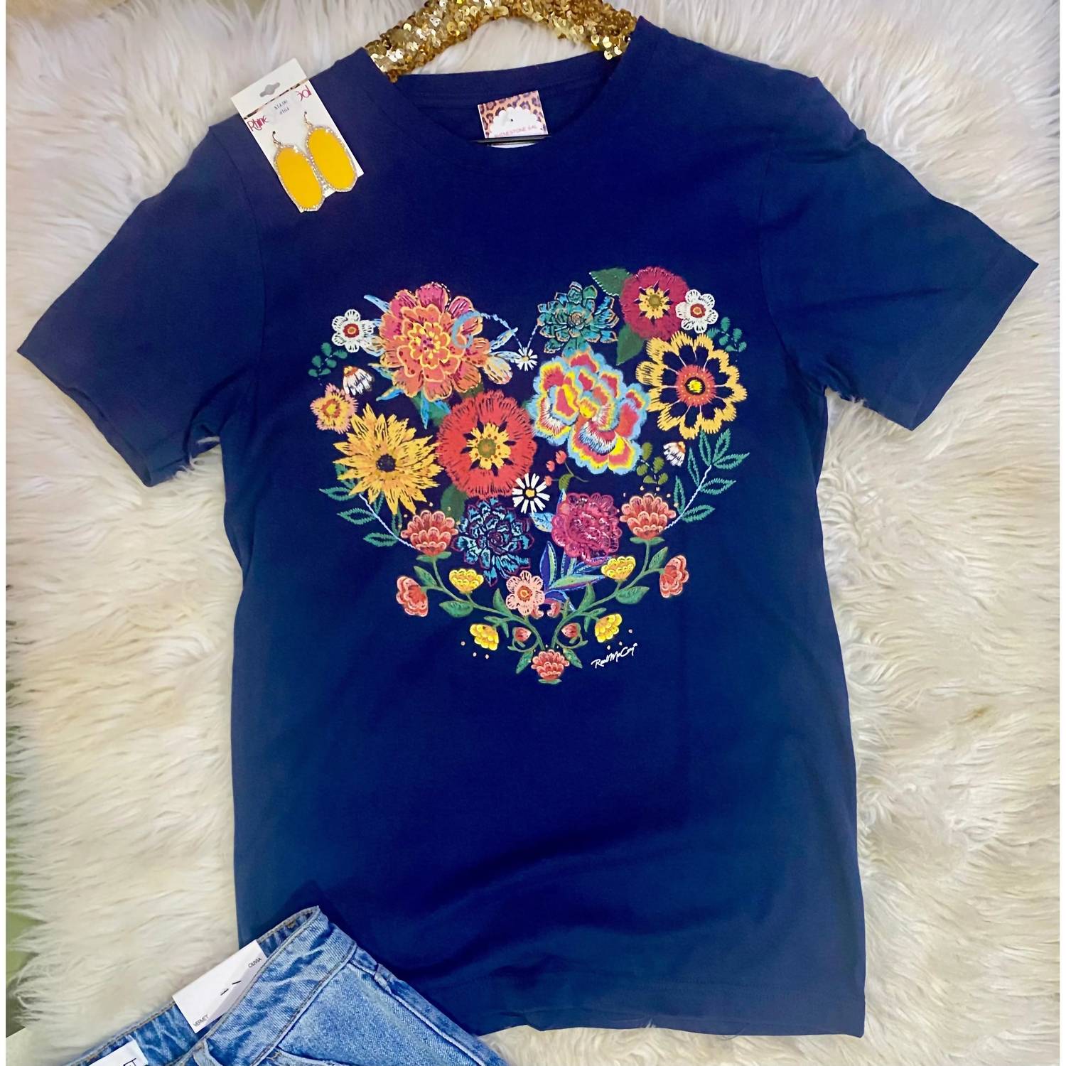 Real Mccoy - Women's Embroidered Look Floral Heart Top