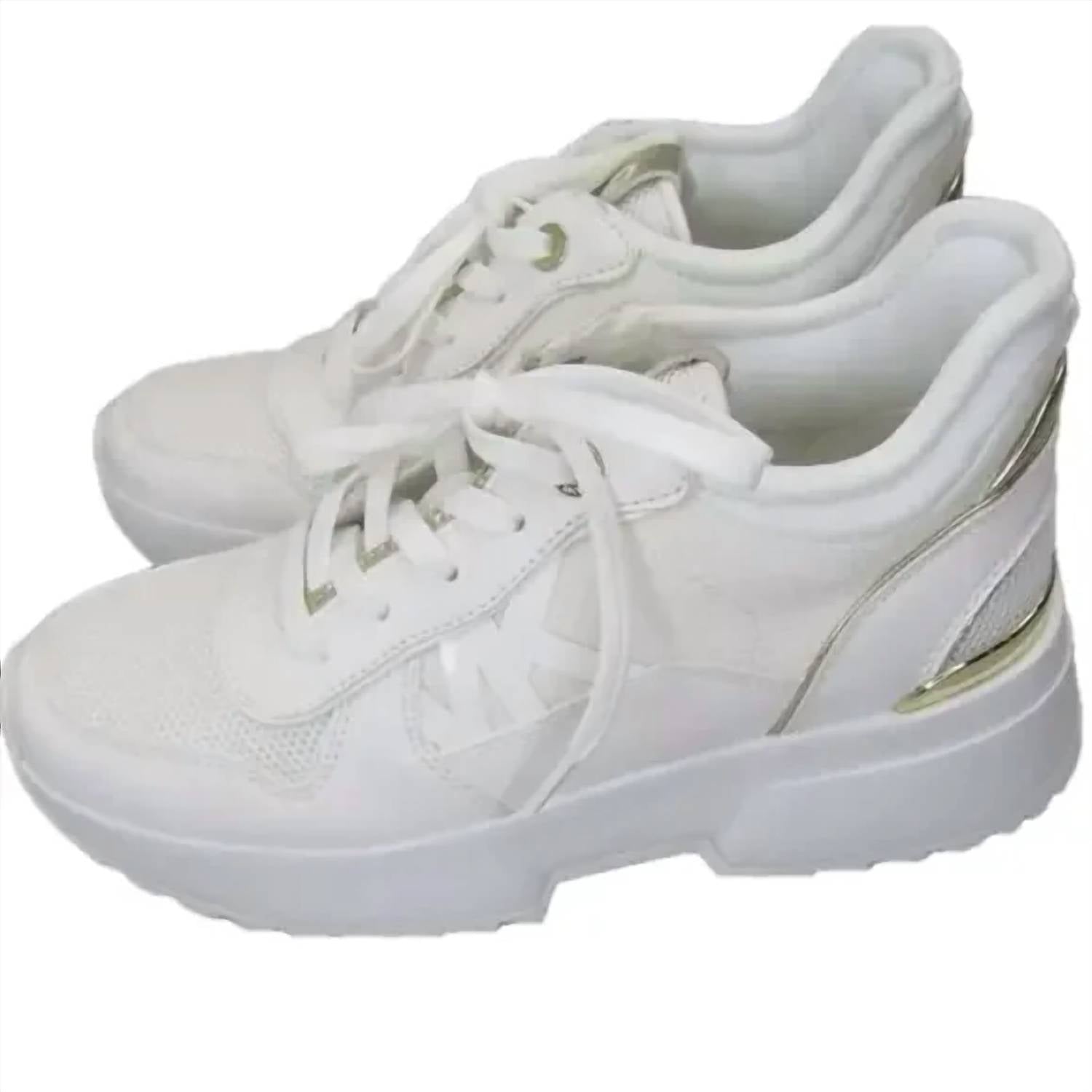 MICHAEL KORS Women's Mush Mesh Cushion Logo Comfort Sneakers in white gold - women's sneaker
