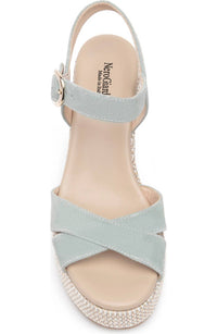 NeroGiardini Women's Suede Woven Platform Heel in mint - women's heels - alternate view