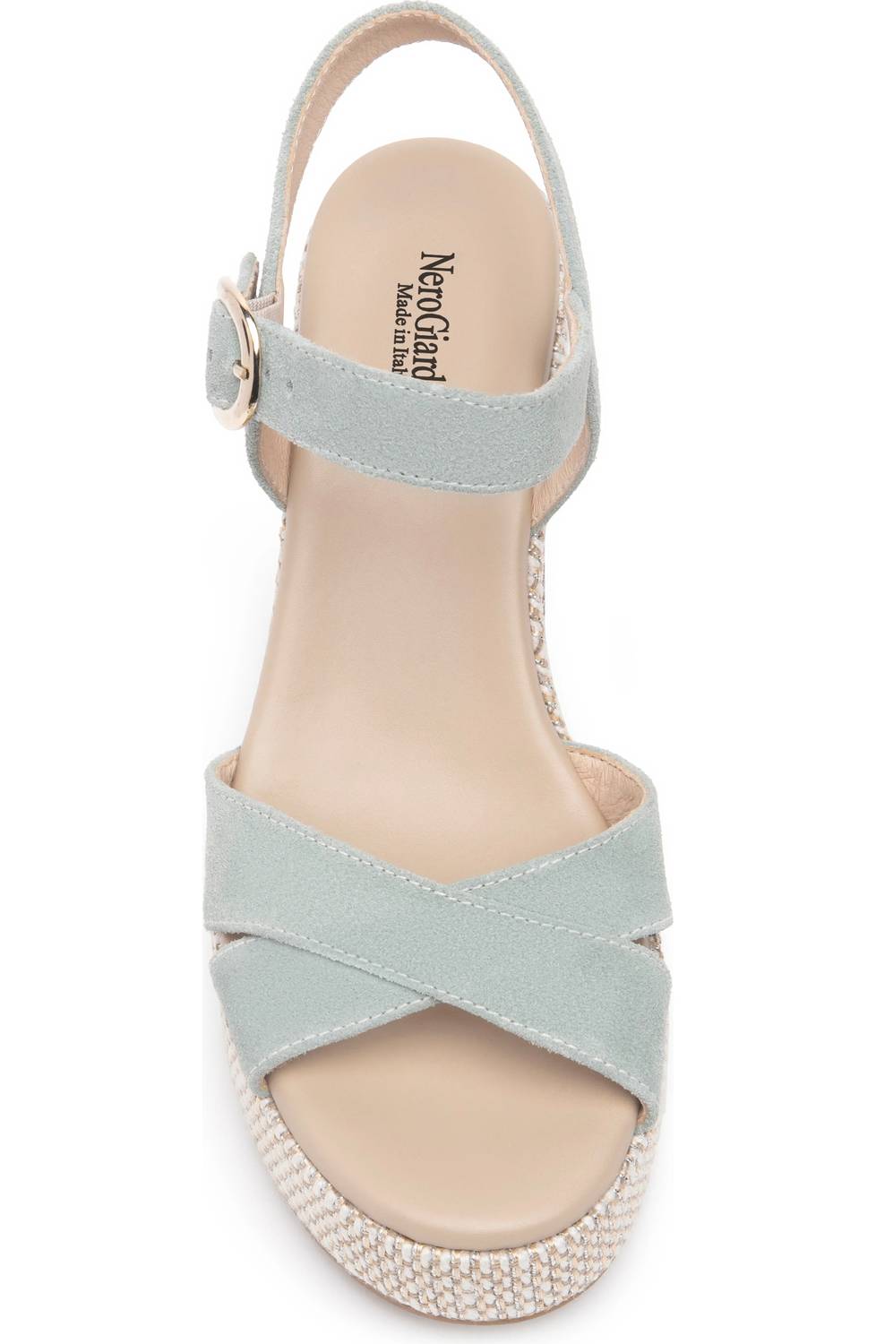 NeroGiardini Women's Suede Woven Platform Heel in mint - women's heels - alternate view